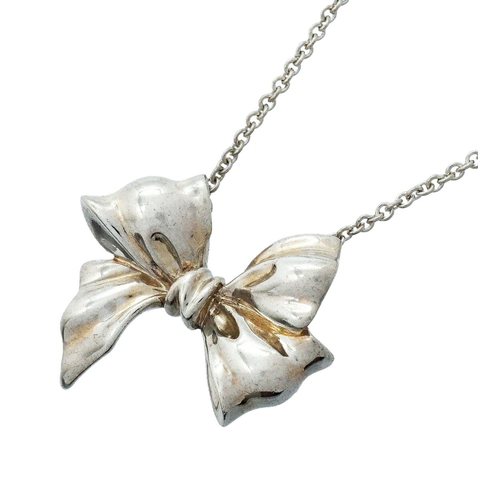 Sterling Silver Tiffany Ribbon Necklace Women's: Sterling Silver Tiffany Ribbon Necklace Women's Sterling Silver Tiffany Ribbon Necklace Women's - A beautiful sterling silver necklace featuring a stunning ribbon design, measuring 48 cm in circumfere