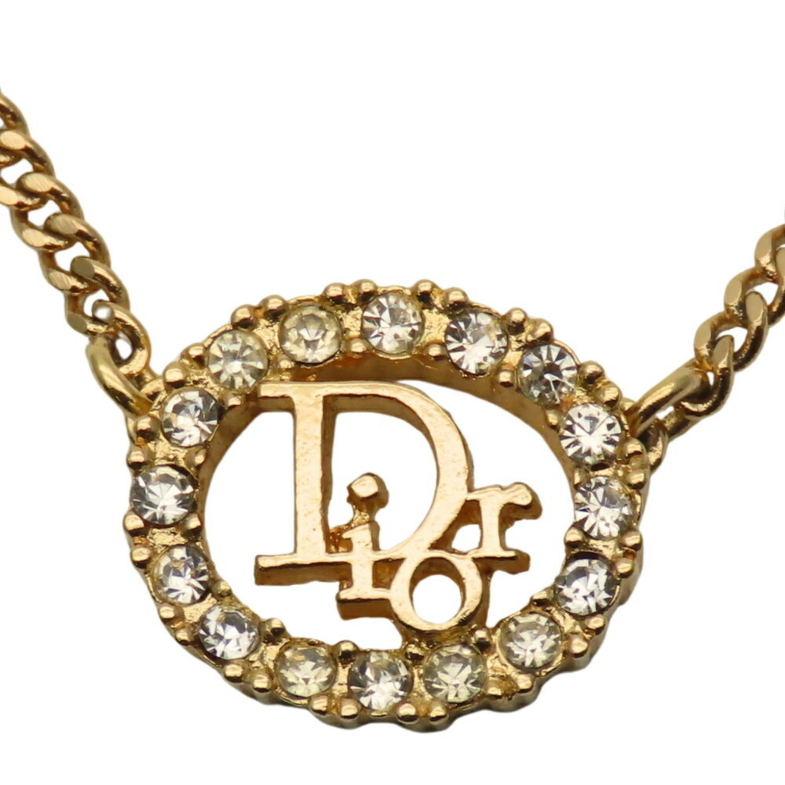 Christian Dior Necklace Gold Plated Rhinestone Women's Metal Gp: Christian Dior Necklace Gold Plated Rhinestone Women's Metal Gp Gold Plated Rhinestone Necklace from Christian Dior, featuring a 42 cm adjustable neck circumference and a pendant measuring 13.8mm x 15