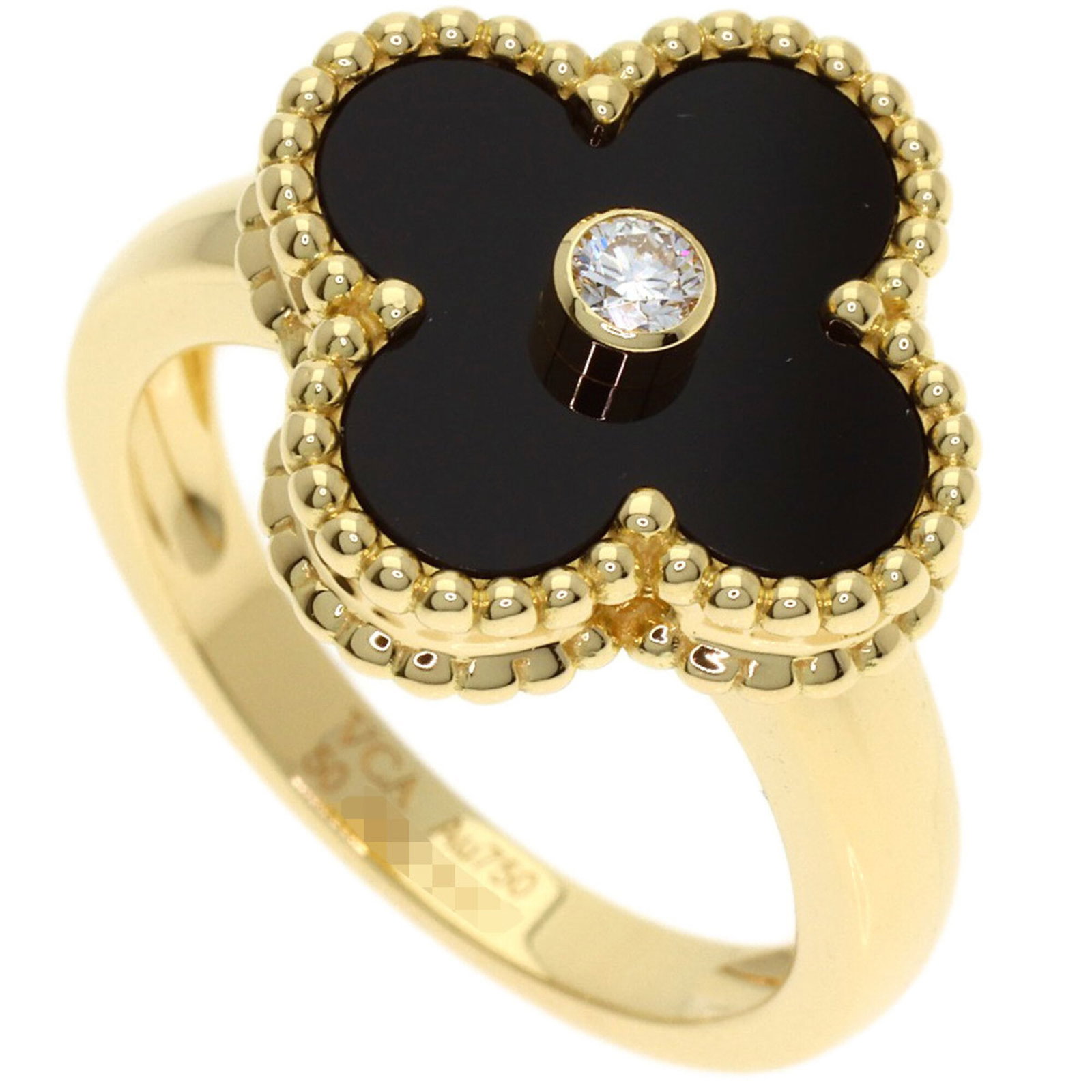 Yellow Gold 18k Band Ring Van Cleef Arpels: Yellow Gold 18k Band Ring Van Cleef Arpels Yellow gold 18k band ring Van Cleef Arpels features a diamond and onyx stone, crafted in high-quality yellow gold. This vintage piece boasts a classic design