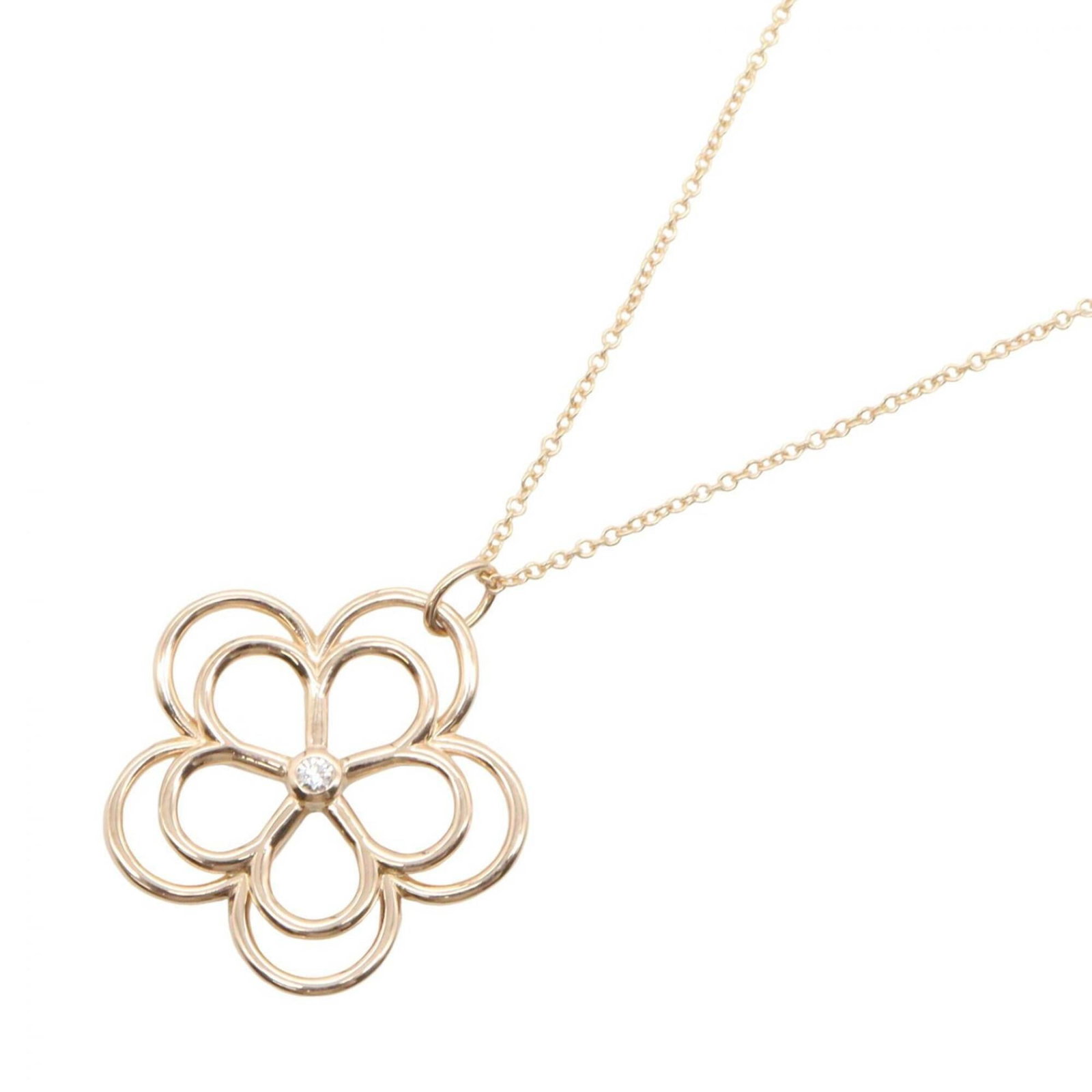 Tiffany & Co. Open Flower 1Pd Necklace 18Kpg (Pink Gold) Diamond Women'S Gold Tone Clear Tone: Tiffany & Co. Open Flower 1Pd Necklace 18Kpg (Pink Gold) Diamond Women'S Gold Tone Clear Tone Tiffany & Co. Open Flower 1Pd Necklace in pink gold (18K) features a clear, gold diamond pendant with a ne