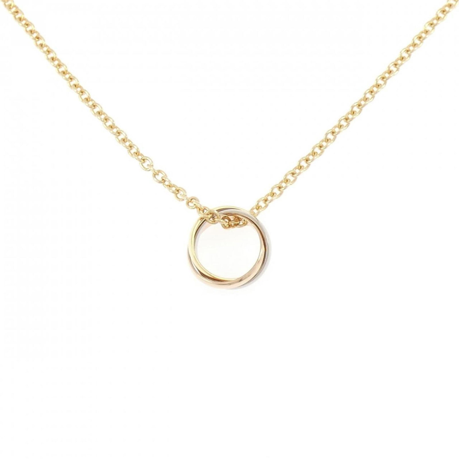Cartier Trinity Necklace: Cartier Trinity Necklace Cartier's iconic Trinity Necklace boasts a sleek design, featuring three interconnected rings in pink gold (18K), white gold (18K), and yellow gold (18K). The necklace's 42 cm
