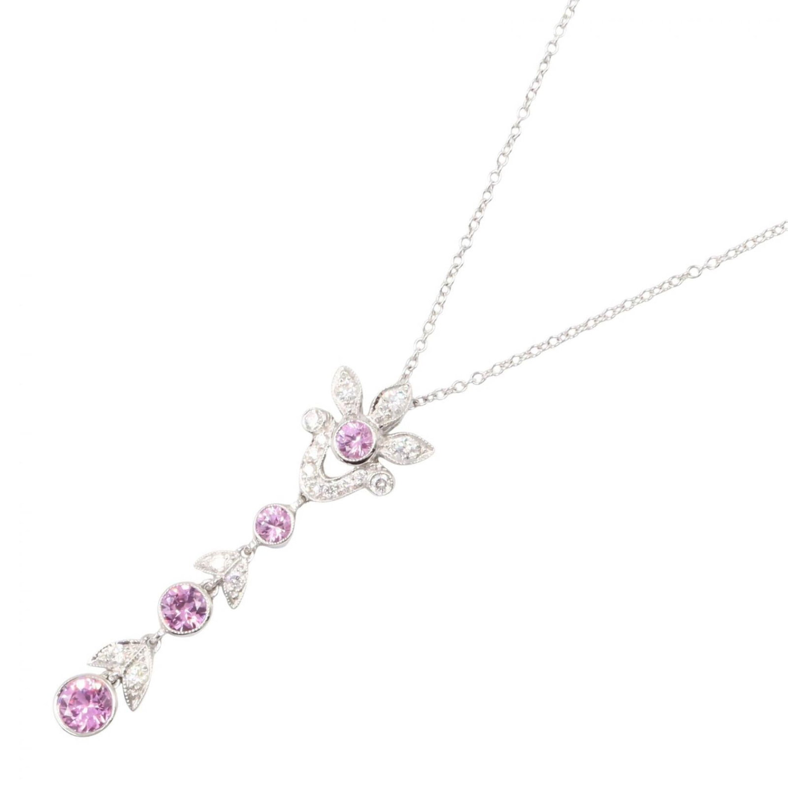 Tiffany and Co. Necklace Platinum Pt950 Diamond Women's Silver Pink Clear.: Tiffany and Co. Necklace Platinum Pt950 Diamond Women's Silver Pink Clear. Platinum Pt950 Tiffany and Co. Necklace features a clear, pink diamond pendant set in sterling silver. The necklace boasts a 