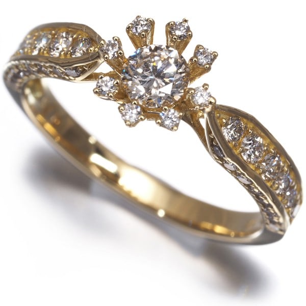 Diamond 0.75Ct Flower Ring 18K 750 Yellow Gold: Diamond 0.75Ct Flower Ring 18K 750 Yellow Gold 18k yellow gold craftsmanship shines in this elegant diamond flower ring, featuring a total of 0.75 carats of natural diamonds set within a delicate desi