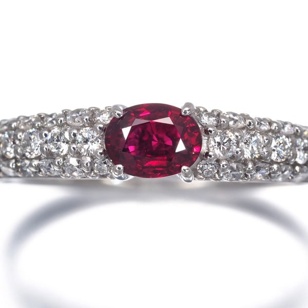 Diamond Ruby 0.32Ct 0.38Ct 900 Platinum Paved Ring - 2
