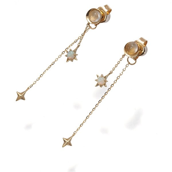 Star Jewelry Earrings Moonstone Opal Moon&Star Chain Drop 10K Yg (1 of 7)