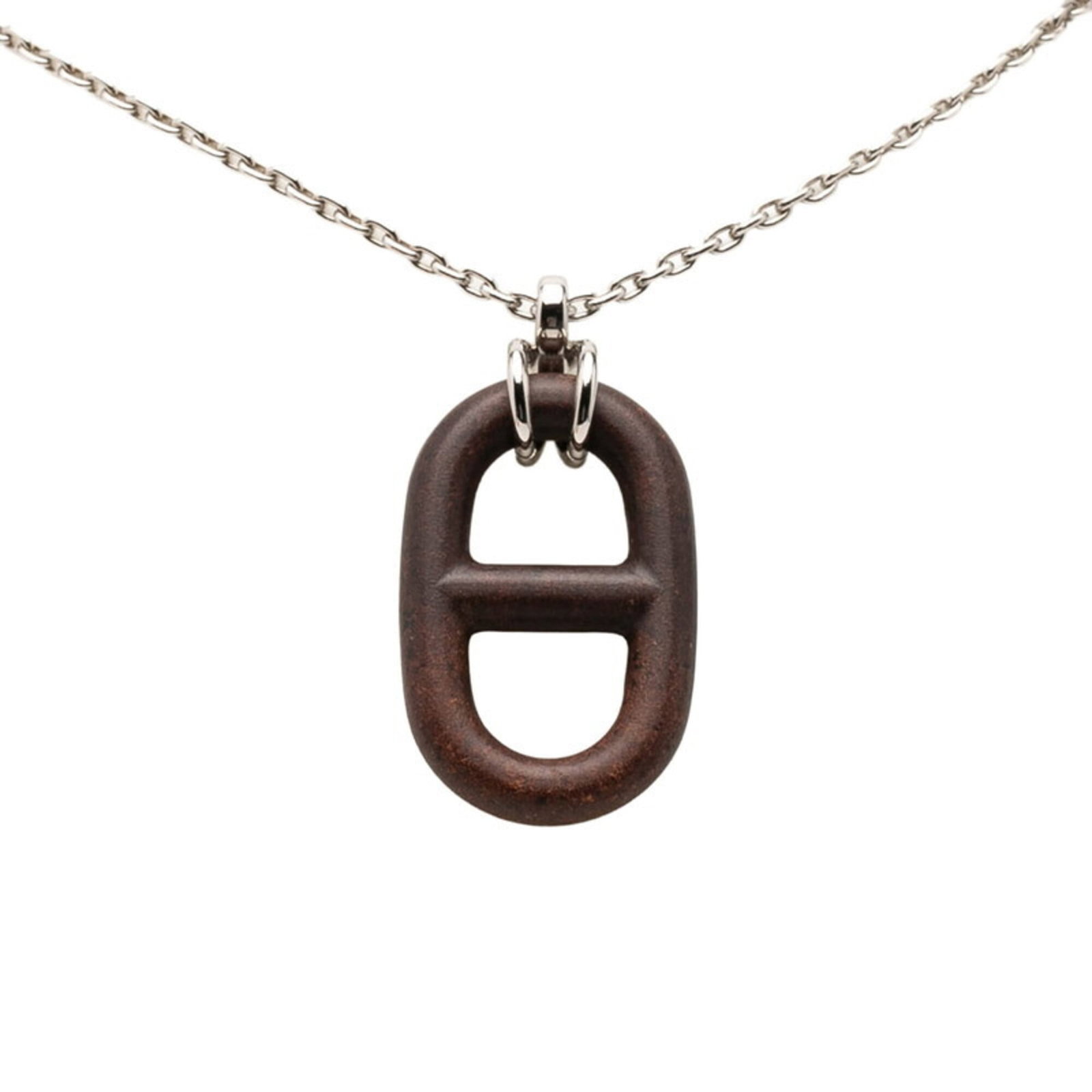 Vulcanium Silver Metal Chaine Ancre Necklace Brown Women's: Vulcanium Silver Metal Chaine Ancre Necklace Brown Women's Brown and silver metal chain necklace with an 85 cm / 33.46'' adjustable neck circumference, featuring a 40.9mm x 25.9mm pendant. This Chaine