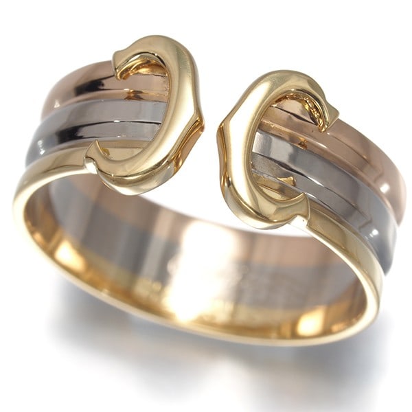 Cartier Ring 2C Double C C2 3Color Sm Eu50 18K Yg/ Wg/ Pg: Cartier Ring 2C Double C C2 3Color Sm Eu50 18K Yg/ Wg/ Pg Cartier's Double C de Cartier Ring in multi-tone gold is a timeless piece. This 18k yellow, white, and rose gold ring features a unique 3-colo