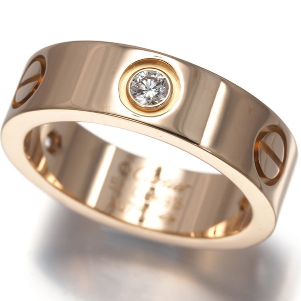 Cartier Ring Diamond Love Wedding Band Classic Half 3P Eu52 18K Rg: Cartier Ring Diamond Love Wedding Band Classic Half 3P Eu52 18K Rg Cartier's classic half ring design features a beautiful diamond set in an 18k rose gold band, creating a timeless and elegant look. T