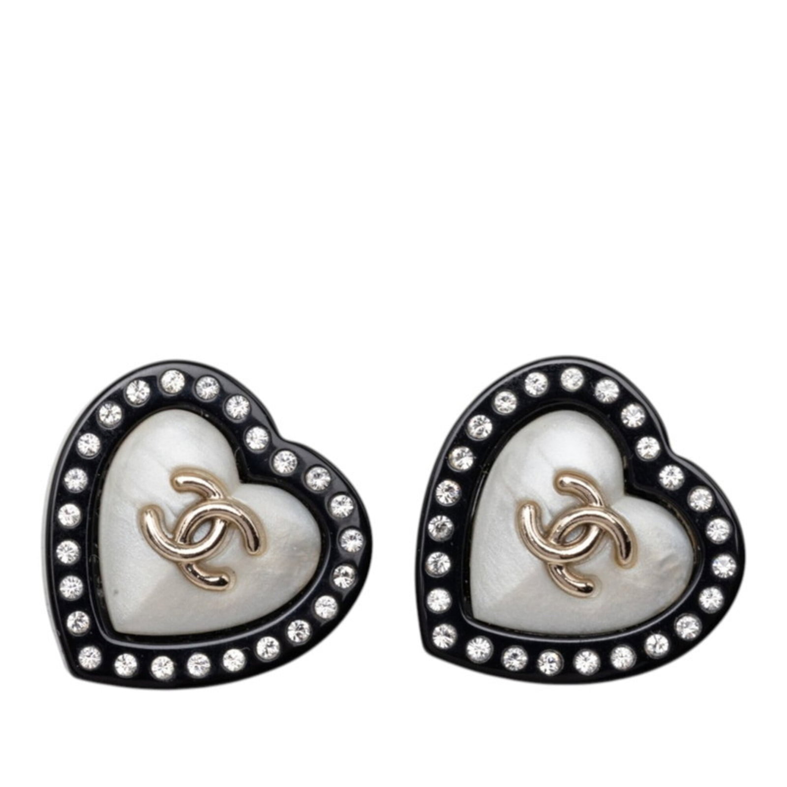 Chanel Stud Earrings Rhinestone: Chanel Stud Earrings Rhinestone Stud earrings from the iconic Chanel brand, featuring rhinestone details in black and gold. Measuring 21.80mm x 21.70mm, these earrings add a touch of luxury to any out