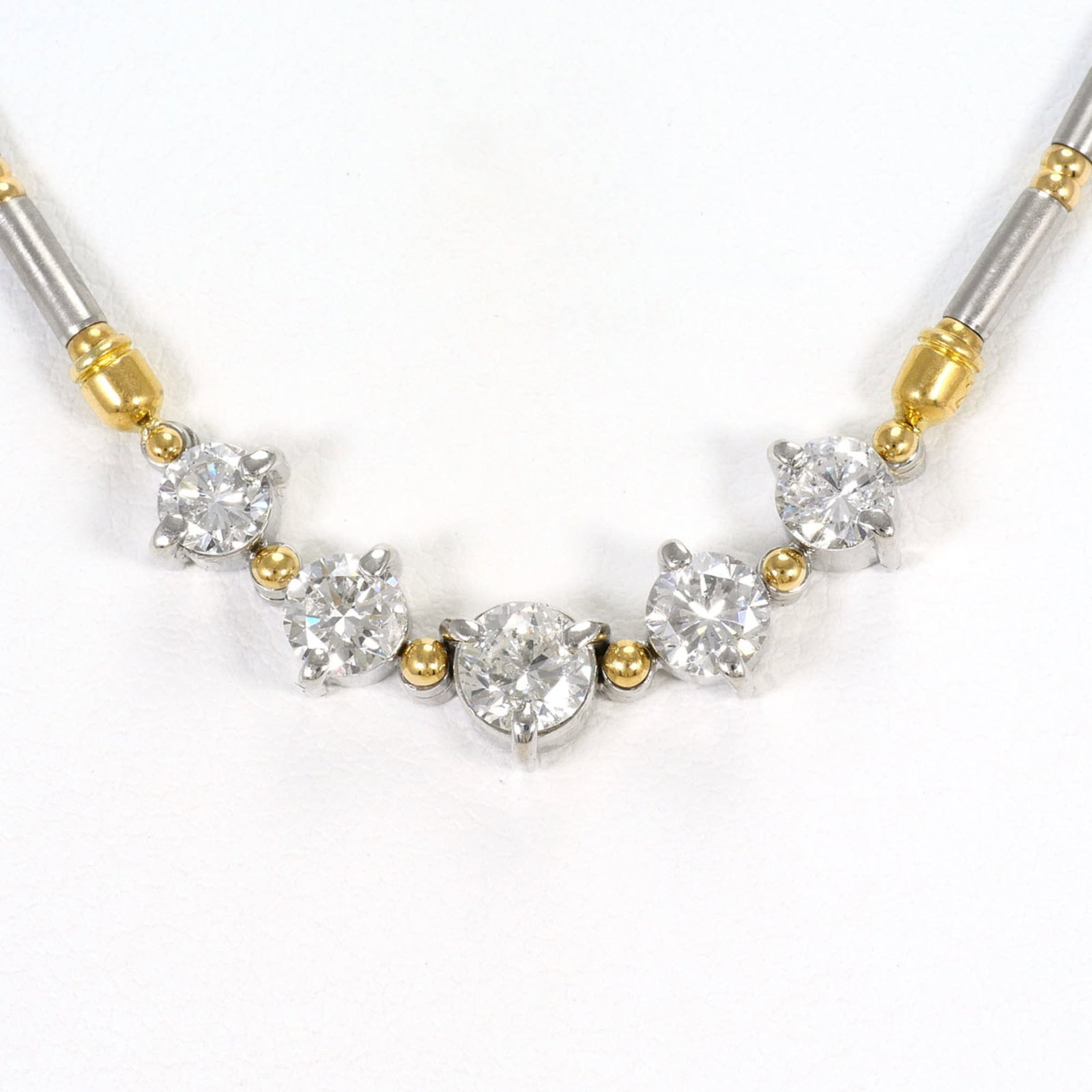 Pt850 Platinum 18K Yellow Gold Necklace With 2.00Ct Diamonds Total Weight 14.6G 44Cm Length Jewelry (1 of 7)
