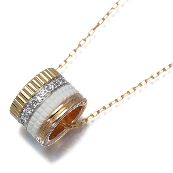Boucheron Necklace Diamond Quatre White 3Color Large 18K Yg/ Wg/ Rg/ Ceramic: Boucheron Necklace Diamond Quatre White 3Color Large 18K Yg/ Wg/ Rg/ Ceramic 18k multi-tone gold necklace featuring a large diamond pendant in a quatre white style, with ceramic accents and a unique t