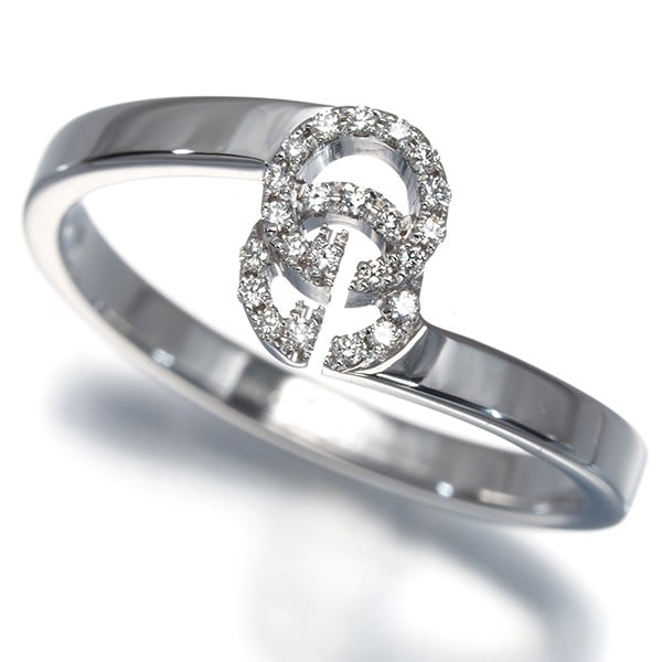 Gucci Ring Diamond Gg Running Us5-5.25 18K 750 White Gold: Gucci Ring Diamond Gg Running Us5-5.25 18K 750 White Gold 18k white gold ring featuring a natural diamond, part of the iconic Gucci GG Running collection. The ring boasts a sleek design with a 7.2mm w