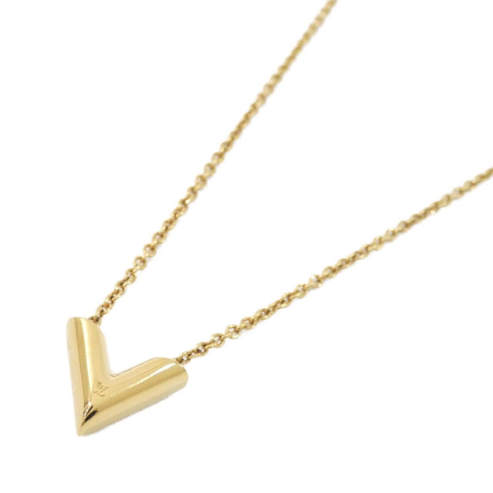 Louis Vuitton Essential V Necklace M61083: Louis Vuitton Essential V Necklace M61083 The Louis Vuitton Essential V Necklace M61083 boasts a sleek gold design, featuring a signature LV monogram pattern. This elegant necklace comes in a versatil