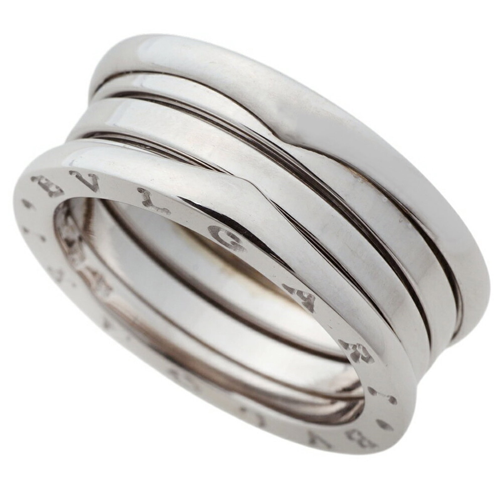 Bvlgari Band Ring White Gold (18K): Bvlgari Band Ring White Gold (18K) Bvlgari Band Ring White Gold (18K) features a sleek design with the iconic Bvlgari brand. Made from high-quality white gold, this 56 US size band ring boasts a timel