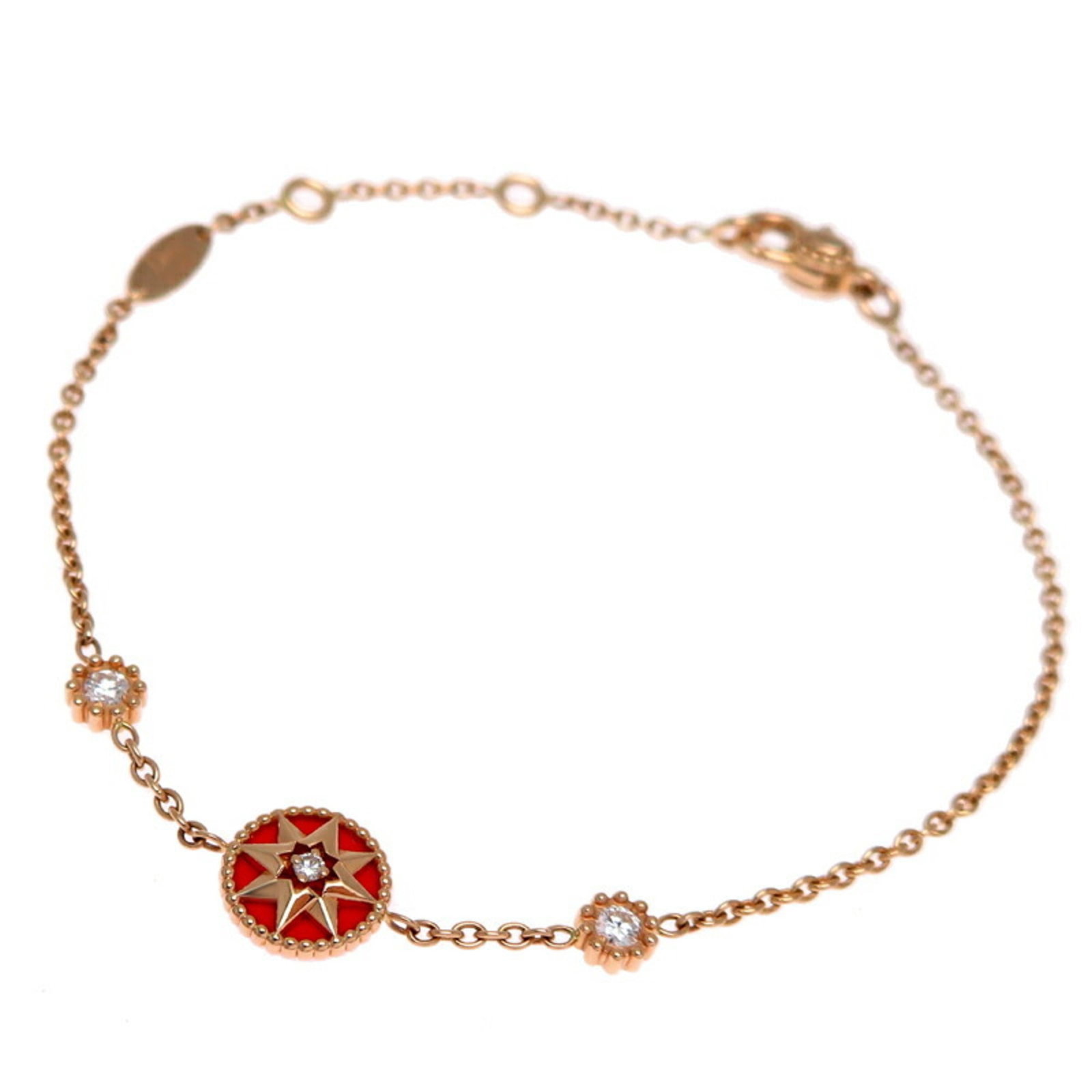 Christian Dior Charm Bracelet Ceramic Pink Gold (18K): Christian Dior Charm Bracelet Ceramic Pink Gold (18K) Ceramic Pink Gold (18K) charm bracelet from Christian Dior, featuring a delicate pink gold chain with intricate details. This beautiful piece meas