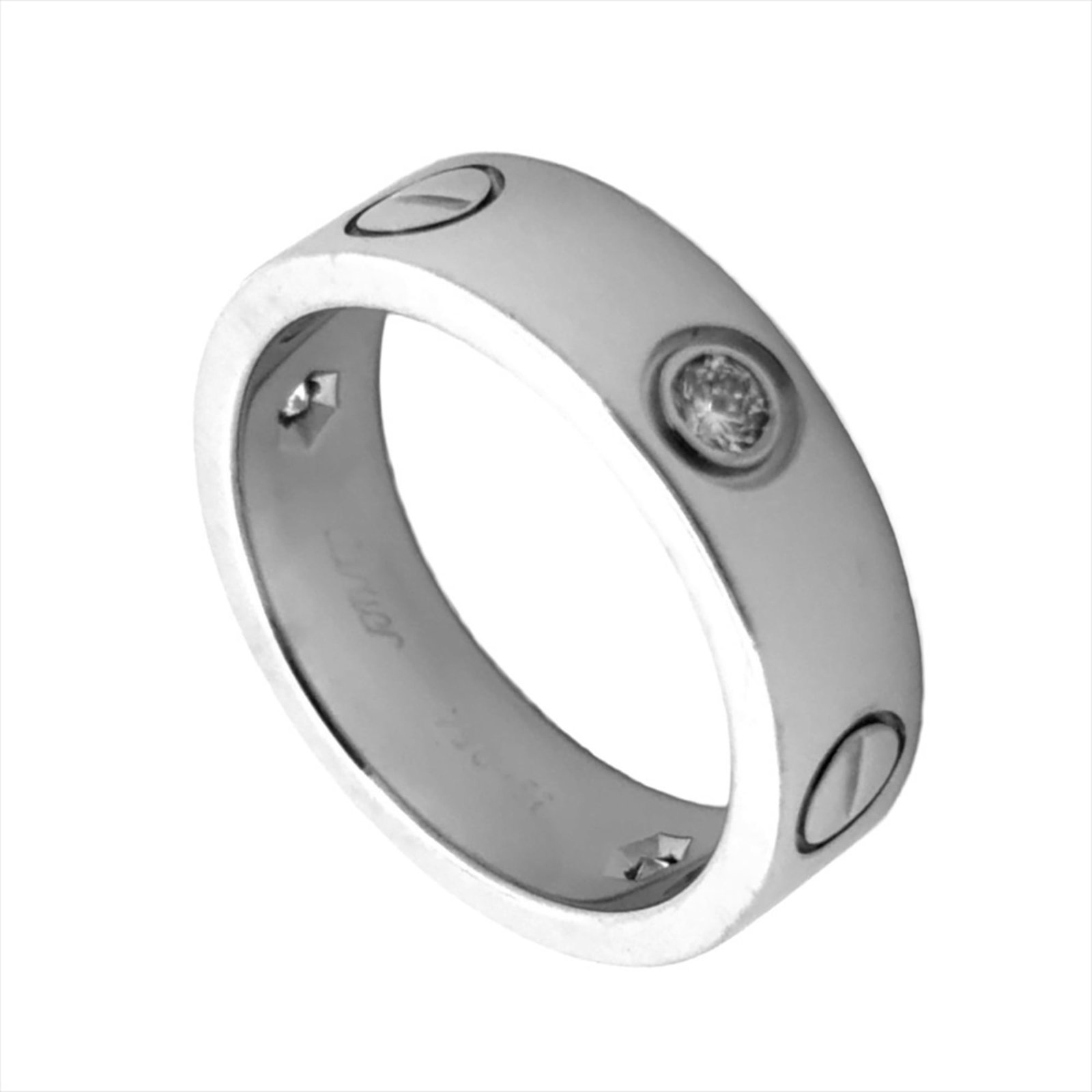 White Gold Band Ring by Cartier 18K: White Gold Band Ring by Cartier 18K White Gold Band Ring by Cartier 18K features a stunning diamond stone set in an 18K white gold band, crafted to perfection. The ring boasts a sleek design with a wi