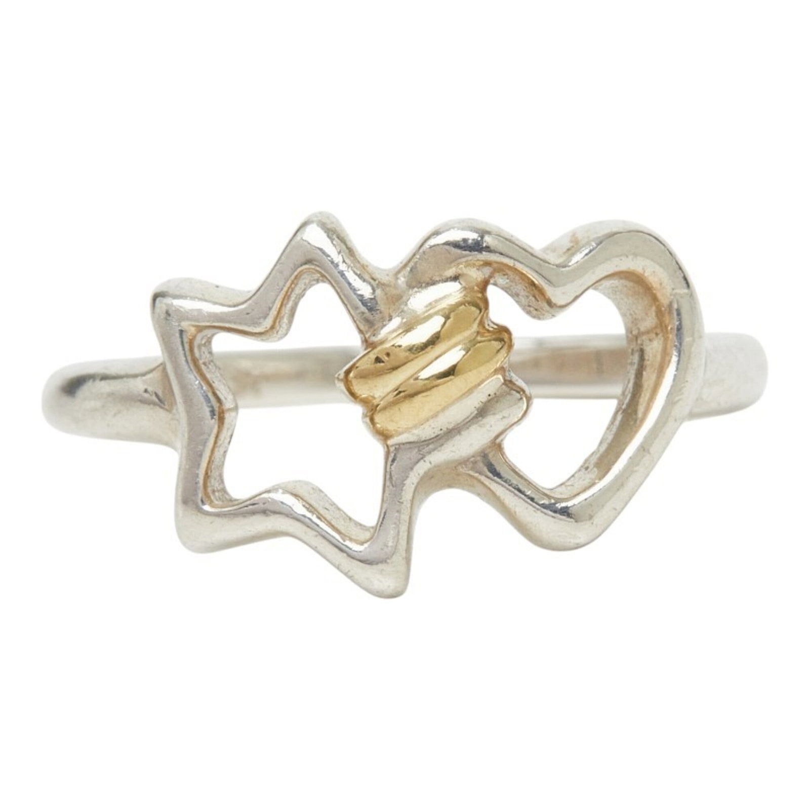 Tiffany Band Ring Silver 925 Yellow Gold (18K): Tiffany Band Ring Silver 925 Yellow Gold (18K) Silver 925 and 18K yellow gold band ring from Tiffany, featuring a classic heart design. This elegant ring boasts a comfortable fit with an inner
