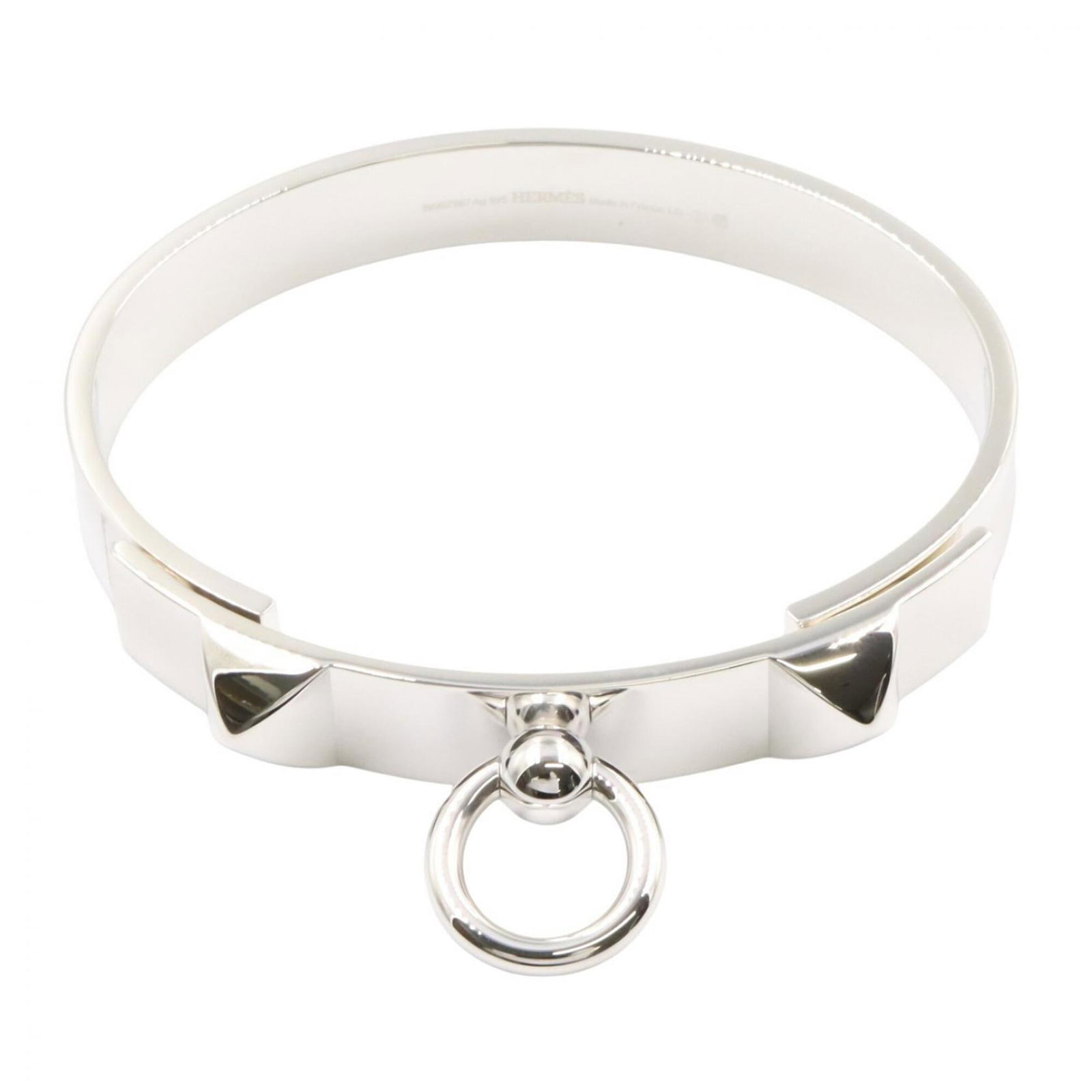 Hermes Bangle: Hermes Bangle Silver925, the iconic metal used in this Collier de Chien bangle from Hermes, adds a touch of luxury to any outfit. Weighing in at 42.7g, this large-sized bangle is crafted with precisio