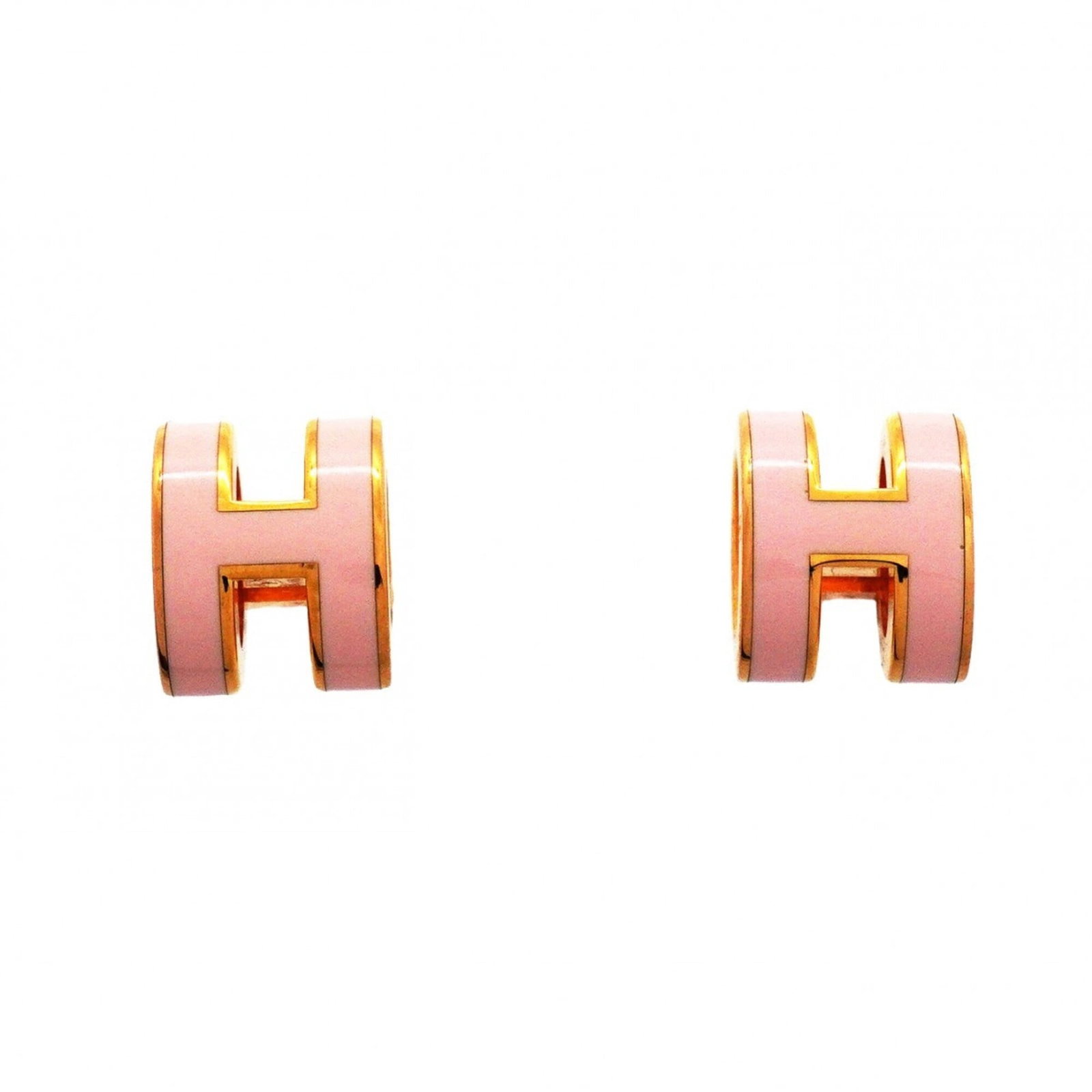 Hermes Stud Earrings Gold Plating: Hermes Stud Earrings Gold Plating Stud earrings featuring gold plating from the renowned brand Hermes, adding a touch of luxury to any outfit. The intricate design boasts a subtle pink hue and measure