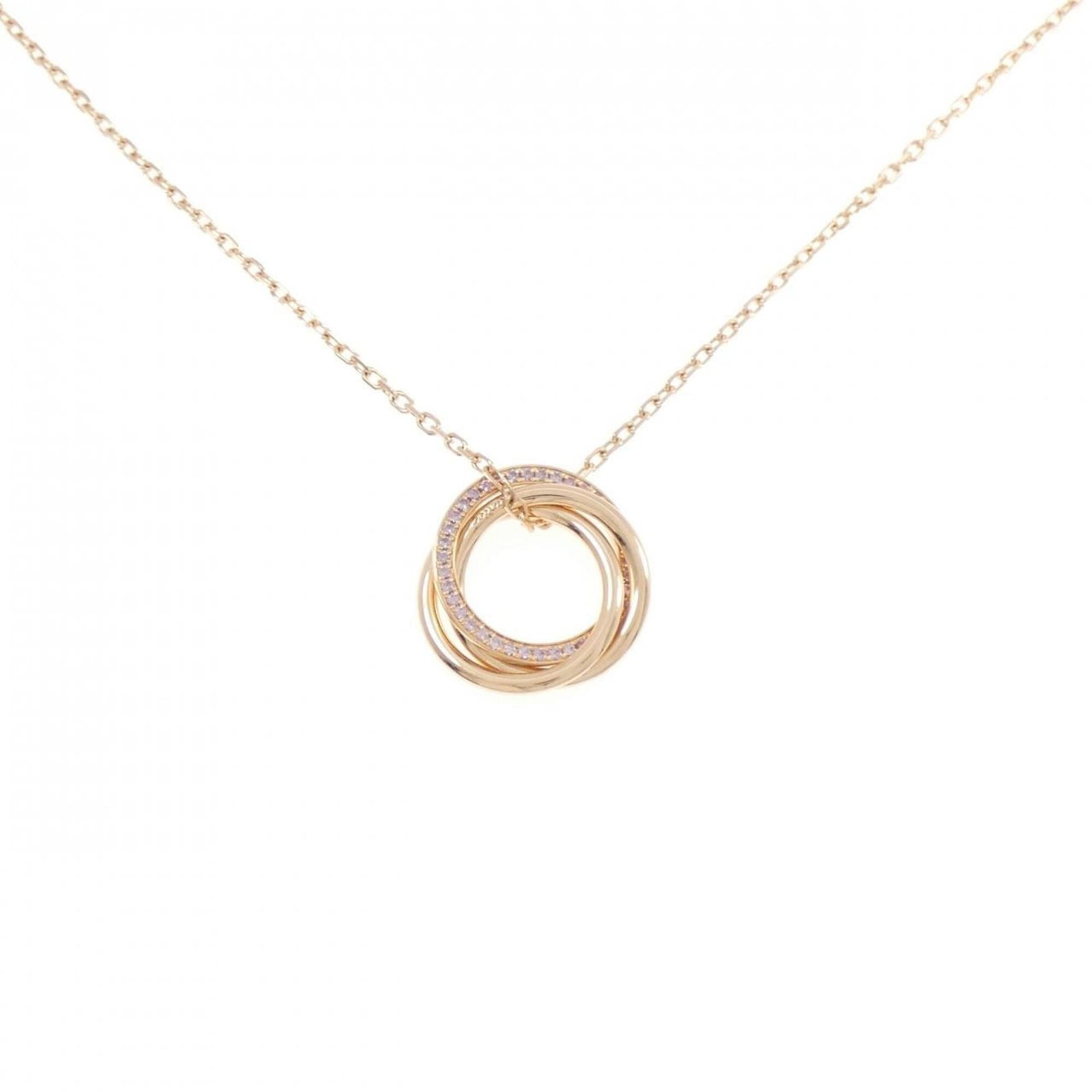 Cartier Trinity Necklace: Cartier Trinity Necklace Cartier's iconic Trinity Necklace boasts a striking combination of pink gold and sapphire, creating a timeless piece that exudes elegance. The necklace features a pendant