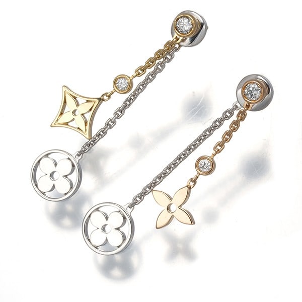Louis Vuitton Earrings Diamond Double Chain 3Color 18K Yg/ Wg/ Rg: Louis Vuitton Earrings Diamond Double Chain 3Color 18K Yg/ Wg/ Rg Multi-tone gold earrings featuring diamonds in a double chain design, adding a touch of elegance to any outfit. The Idylle Blossom
