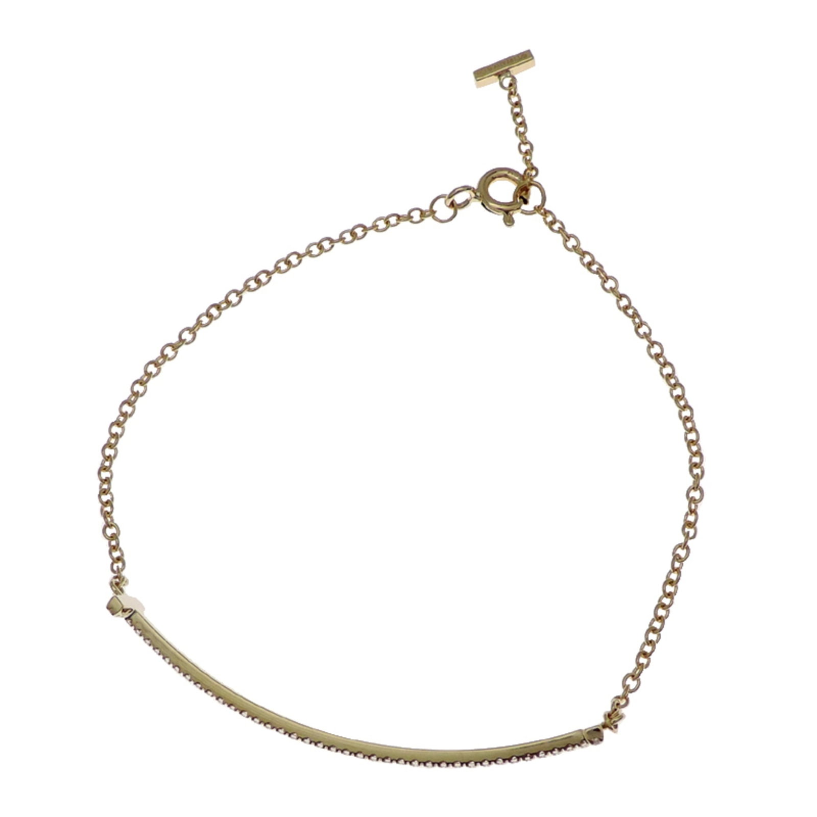 Yellow Gold 18K Charm Tiffany Bracelet: Yellow Gold 18K Charm Tiffany Bracelet Yellow gold (18K) charm Tiffany bracelet with diamond stone, measuring 18cm in length. This Italian-made charm bracelet boasts a classic design and elegant