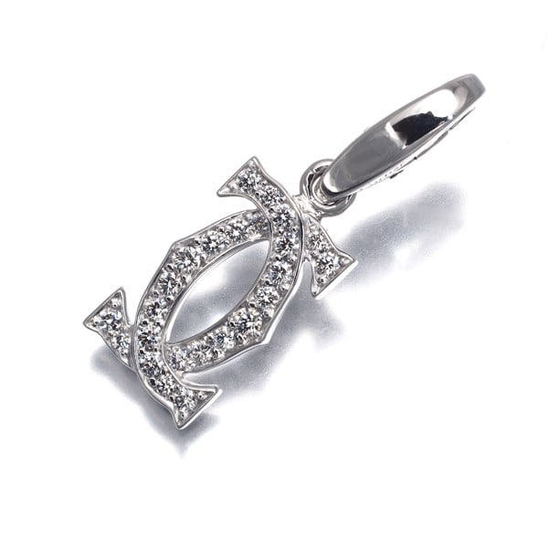 Cartier Pendant Diamond 2C Double C C2 Charm 18K 750 White Gold: Cartier Pendant Diamond 2C Double C C2 Charm 18K 750 White Gold Cartier's Double C de Cartier charm collection shines with a natural diamond, set in 18k white gold. The pendant features the iconic dou