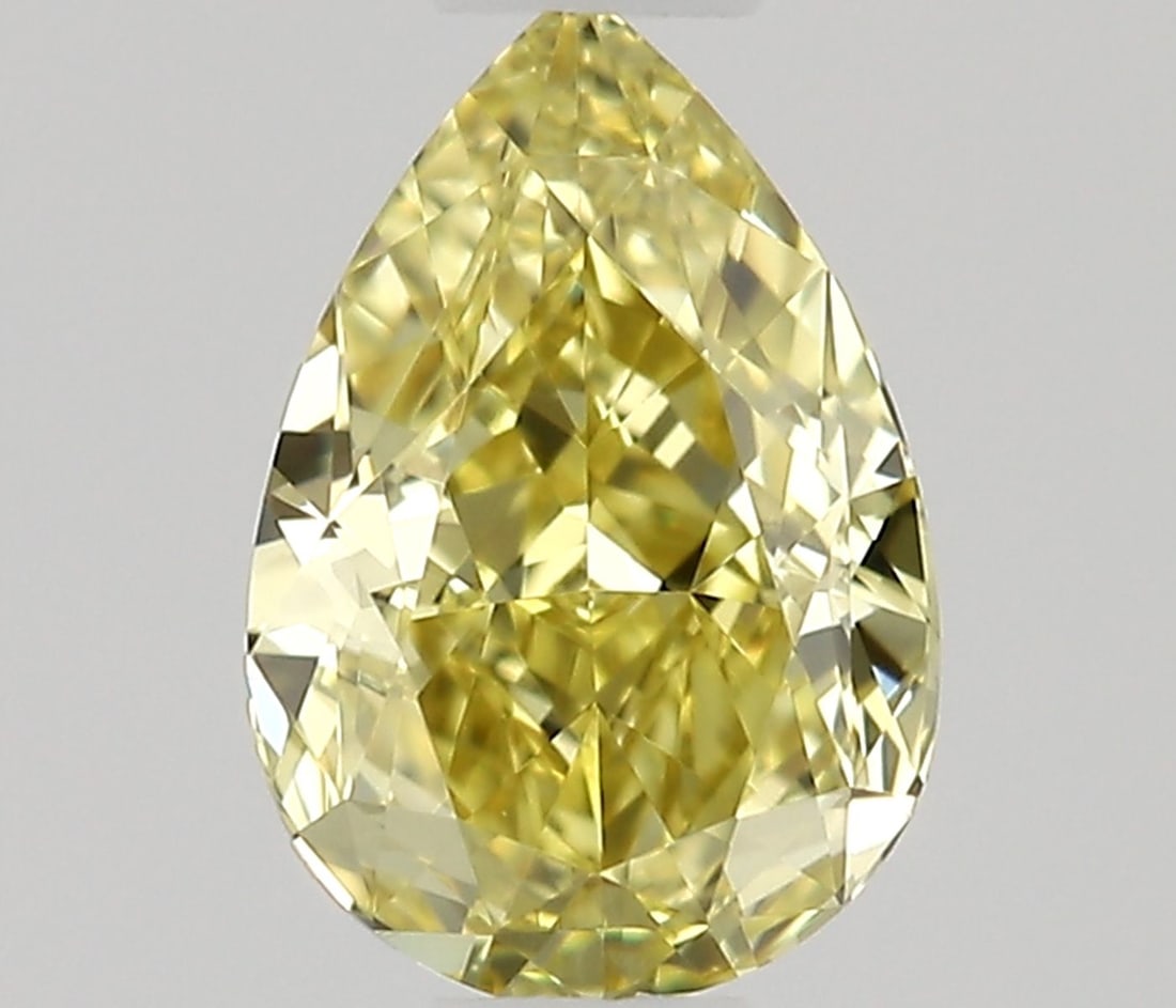 Pear 0.27ct Fancy Intense Yellow VVS2 - Loose Natural Diamond: Pear 0.27ct Fancy Intense Yellow VVS2 - Loose Natural Diamond 0.27ct Fancy Intense Yellow VVS2 - Loose Natural Diamond, bearing a certification and measurements provided in the item details, showcases