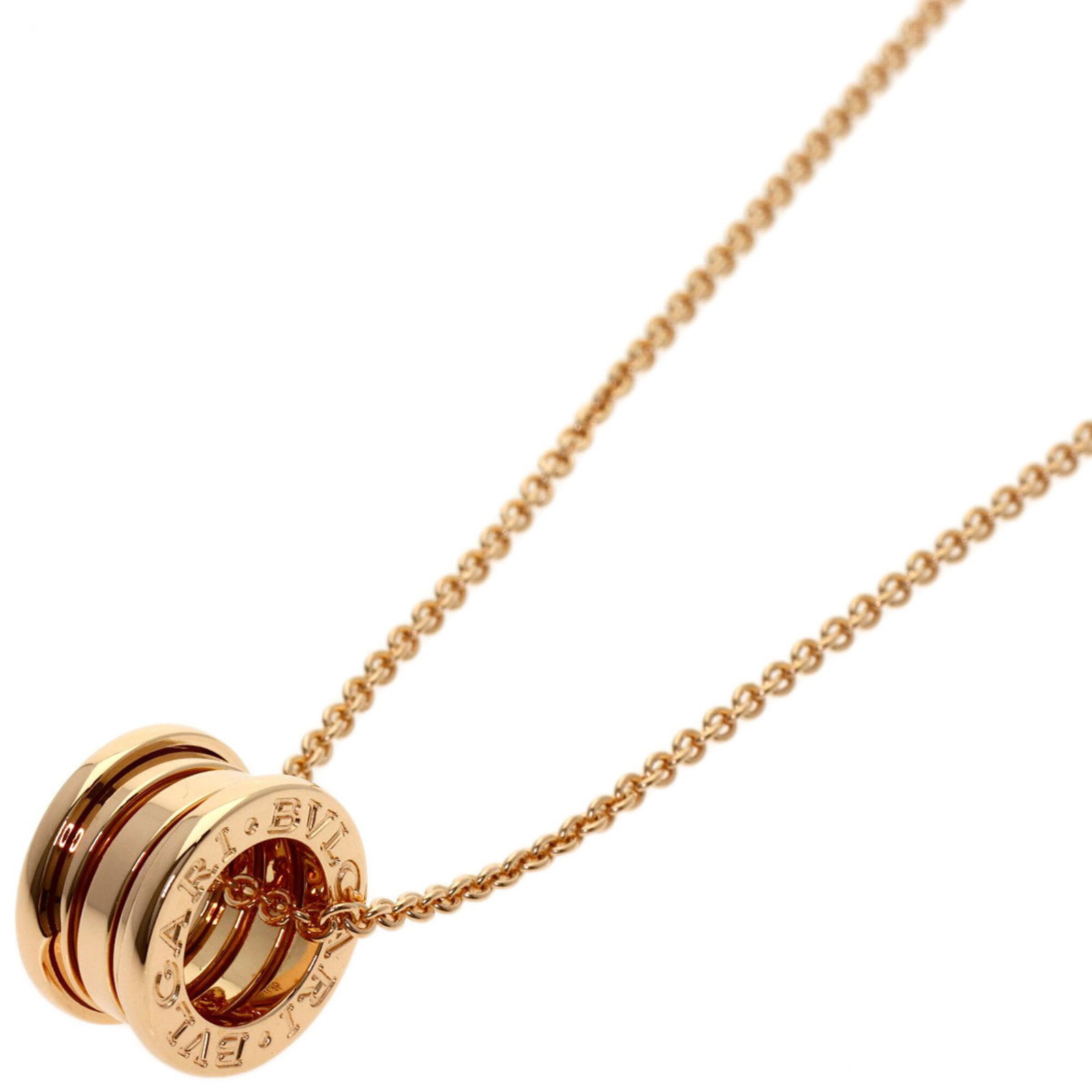 Bvlgari B-Zero1 Necklace 18K Pink Gold Women'S: Bvlgari B-Zero1 Necklace 18K Pink Gold Women'S 18K pink gold Bvlgari B-Zero1 necklace boasts a striking design with a pendant measuring 14.7mm x 14.7mm, set against a 46 cm neck circumference. The nec