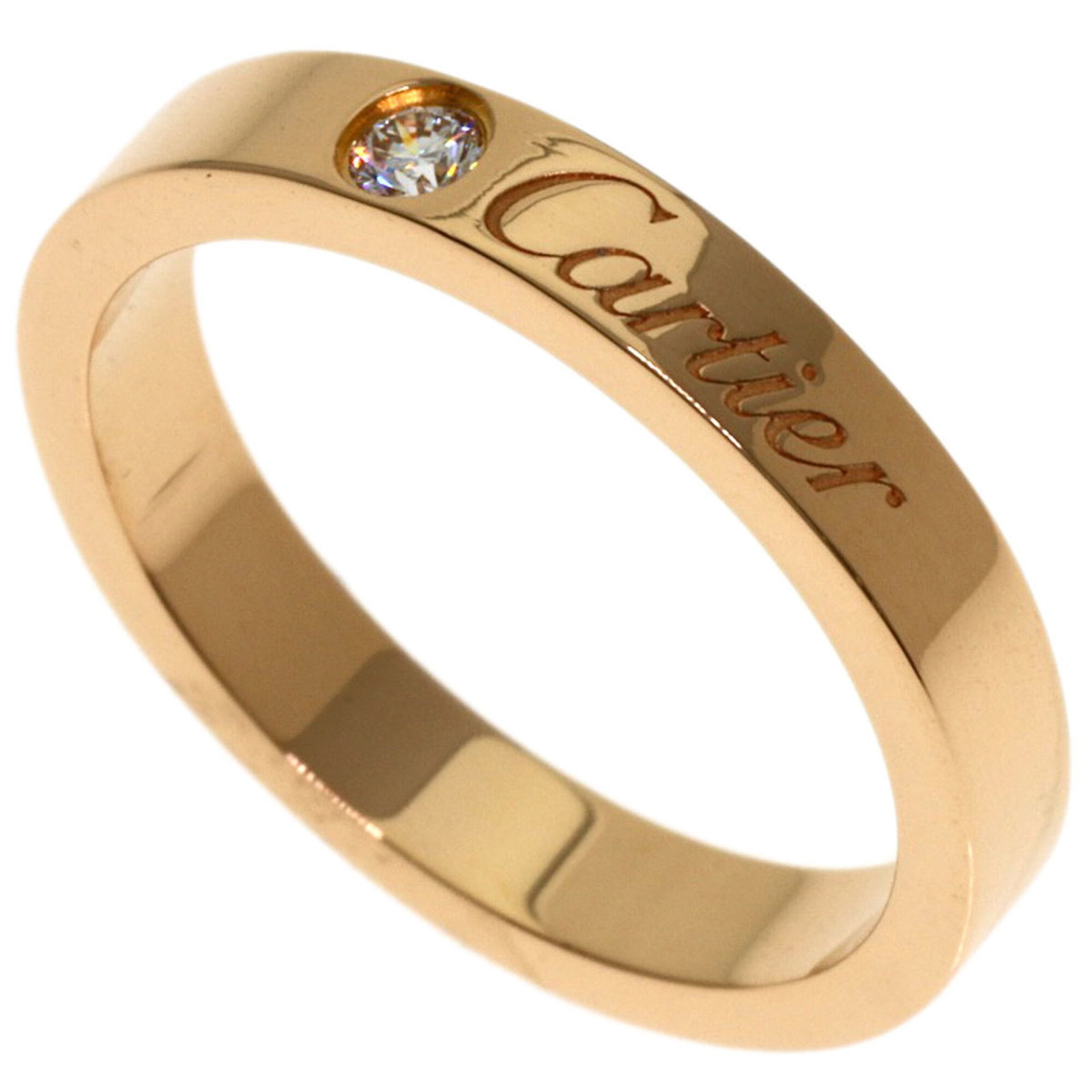 Pink Gold Cartier Ring Band: Pink Gold Cartier Ring Band Pink Gold Cartier Ring Band - A beautiful 18K pink gold band featuring a diamond stone, available in US size 4. This elegant ring showcases the iconic style of Cartier, wit