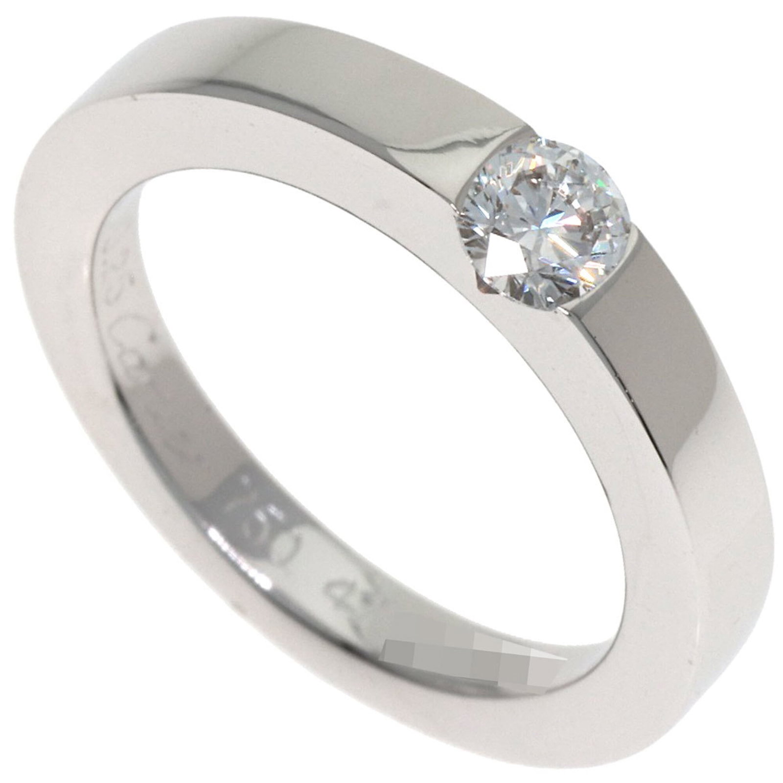 White Gold Band Ring by Cartier 18K: White Gold Band Ring by Cartier 18K Cartier's 18K white gold band ring boasts a striking diamond weight of 0.25 carats, adding a touch of elegance to any outfit. The ring's slender width of 2.9mm and 