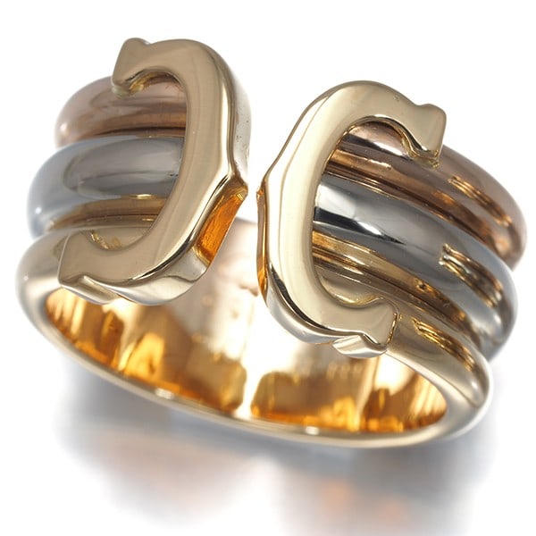Cartier Ring 2C Double C C2 3Color Lm Eu49 18K Yg/ Wg/ Rg: Cartier Ring 2C Double C C2 3Color Lm Eu49 18K Yg/ Wg/ Rg 18k Yellow Gold, White Gold, and Rose Gold Multi-Tone Ring from the iconic Double C de Cartier Collection. This elegant ring features a unique