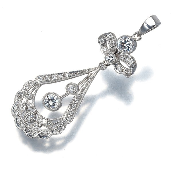 Diamond 0.46Ct/ 0.38Ct Drop Milgrain Pendant 900 Platinum (1 of 4)