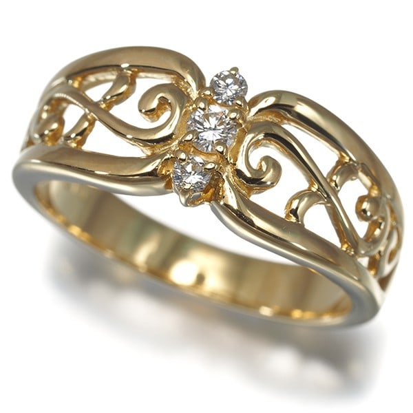 Ring Diamond 0.12ct 18k Yellow Gold Openwork Mikimoto Us7.25 750: Ring Diamond 0.12ct 18k Yellow Gold Openwork Mikimoto Us7.25 750 This stunning 18k yellow gold ring showcases a beautiful 0.12ct Mikimoto diamond, expertly set in an openwork design that adds to the p