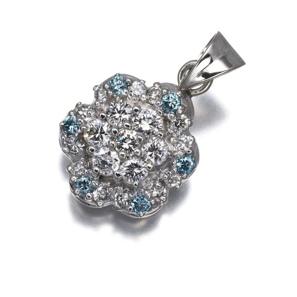 Clear Diamond Flower Pendant 1.00Ct Blue 900 Platinum (1 of 4)