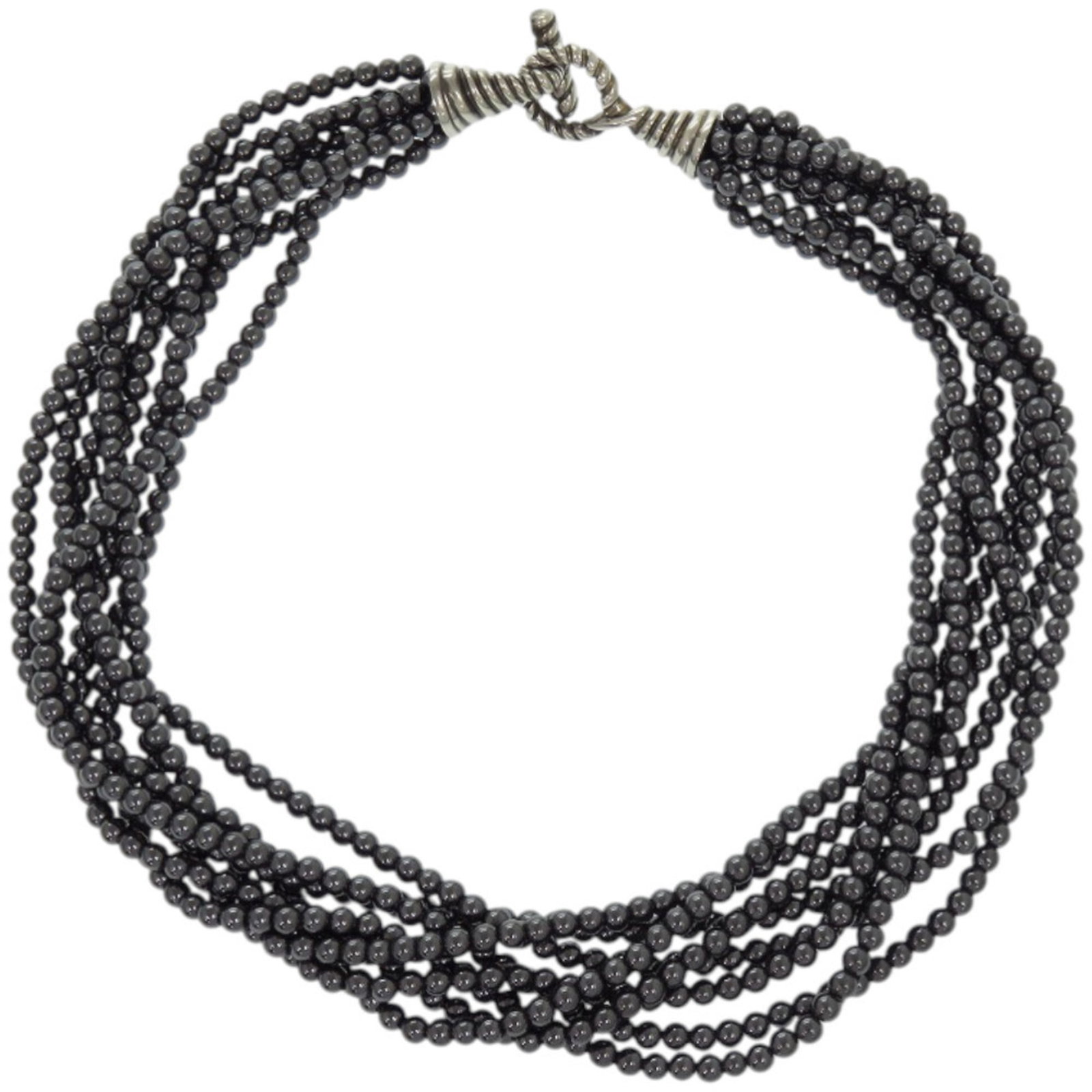 Tiffany & Co. 8-Strand Choker Necklace With Hematite Beads And 925 Silver. Item Number 0624.: Tiffany & Co. 8-Strand Choker Necklace With Hematite Beads And 925 Silver. Item Number 0624. Tiffany & Co.'s 8-Strand Choker Necklace showcases elegant silver craftsmanship, featuring 925 sterling sil