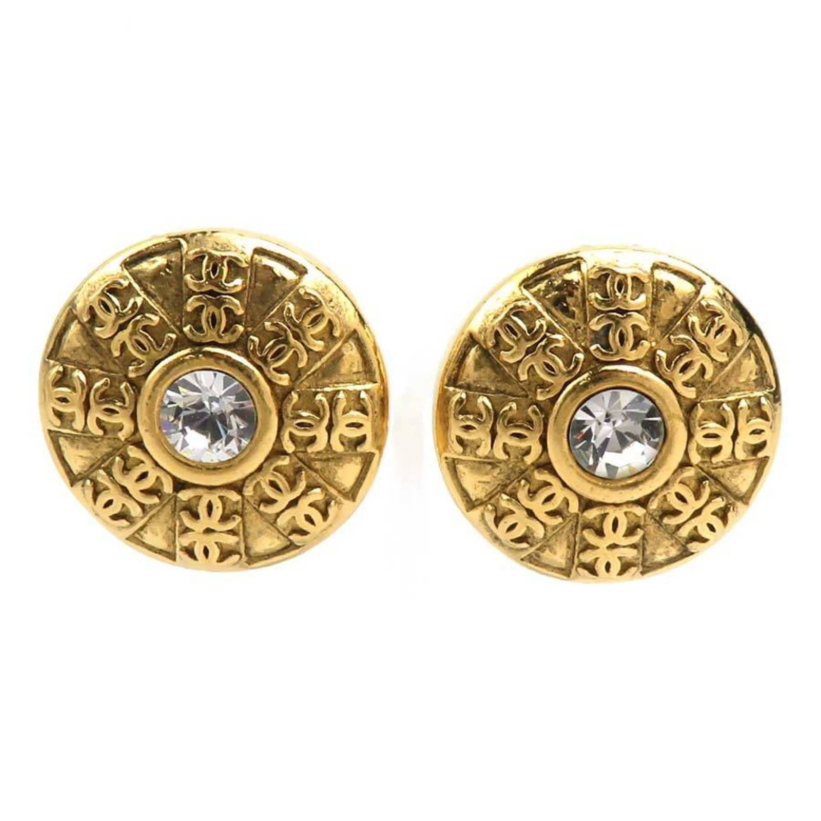 Chanel Clip Earrings Metal Rhinestone: Chanel Clip Earrings Metal Rhinestone Metal and rhinestone clip earrings in gold and silver finishes, crafted by the renowned French fashion house Chanel. These elegant accessories feature a classic d
