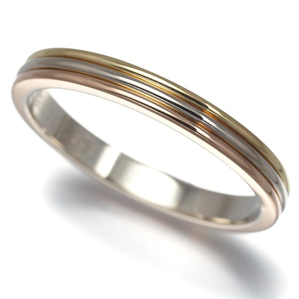 Cartier Ring Vendome Louis Cartier 3Color Eu59 18K Yg/ Wg/ Rg: Cartier Ring Vendome Louis Cartier 3Color Eu59 18K Yg/ Wg/ Rg 18k multi-tone gold Cartier ring, Vendome Louis Cartier style, features a unique blend of yellow, white, and rose gold tones. This elegant