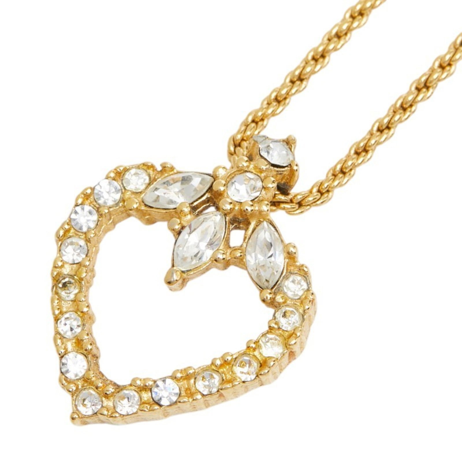 Christian Dior Heart Motif Necklace Gold Plated Rhinestone Women'S: Christian Dior Heart Motif Necklace Gold Plated Rhinestone Women'S Christian Dior Heart Motif Necklace Gold Plated Rhinestone Women's features a gold plated rhinestone design with a heart motif, set o