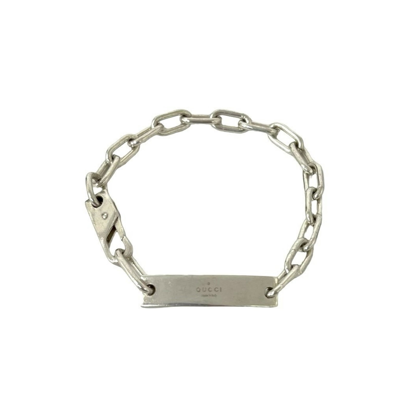 Charm Gucci Silver 925 Bracelet: Charm Gucci Silver 925 Bracelet Silver 925 Charm Gucci Bracelet, measuring 19cm in length, features the iconic Gucci brand and craftsmanship. Made from high-quality silver, this charm bracelet showcas