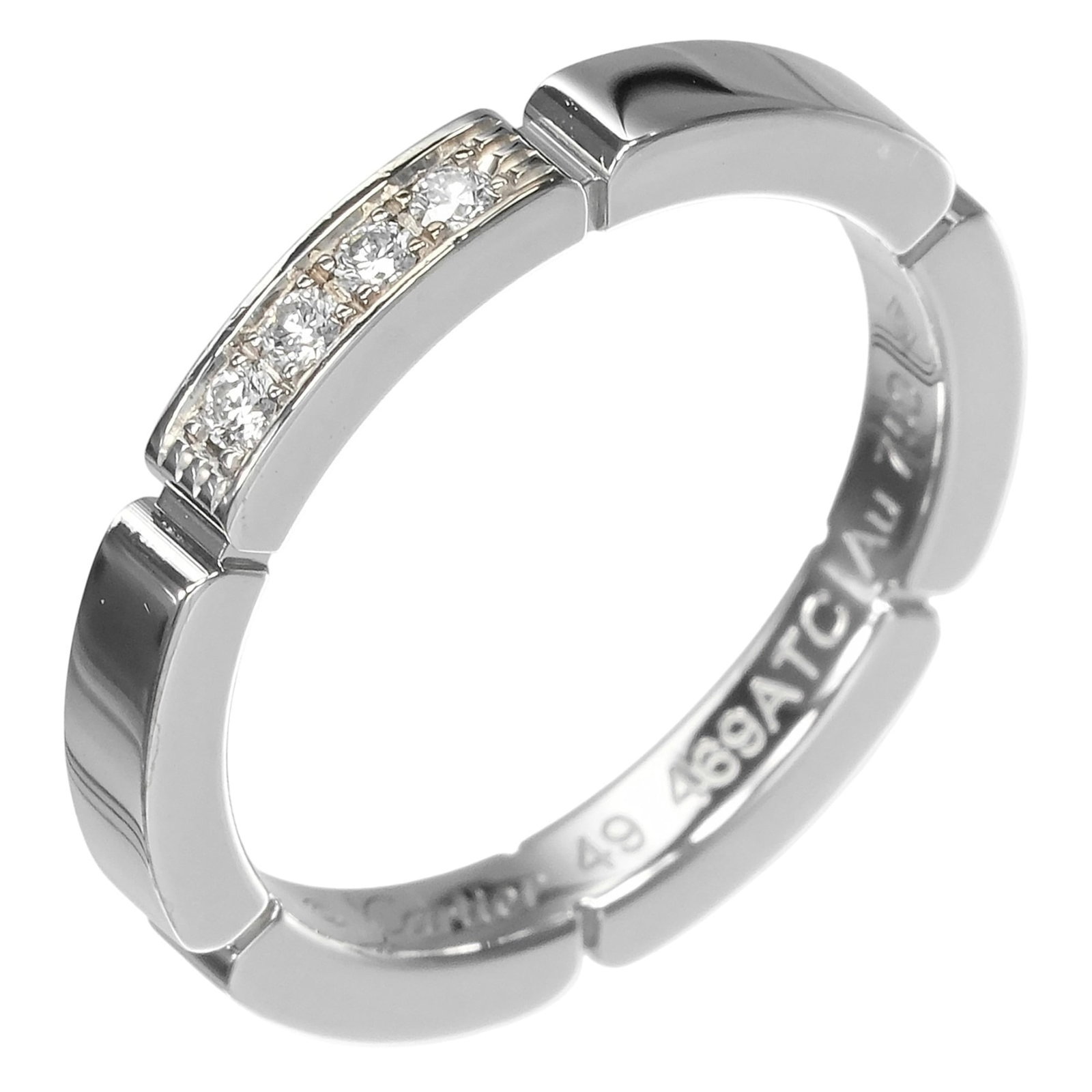 White Gold Band Ring by Cartier 18K: White Gold Band Ring by Cartier 18K White gold band ring by Cartier, featuring 18K material and a US size 5 fit. This elegant piece boasts the signature of its creator, adding a touch of sophisticatio