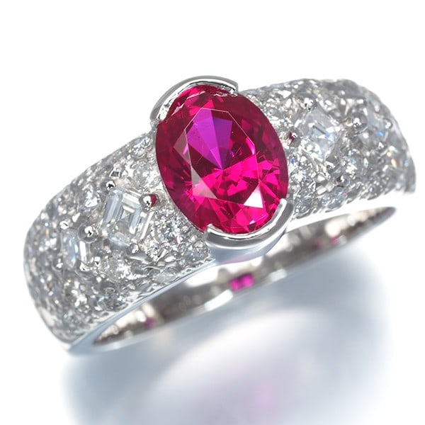 Crescent Vert Ring Lab-Created Ruby 1.48Ct Diamond 0.82Ct Paved Pt 900 - 2