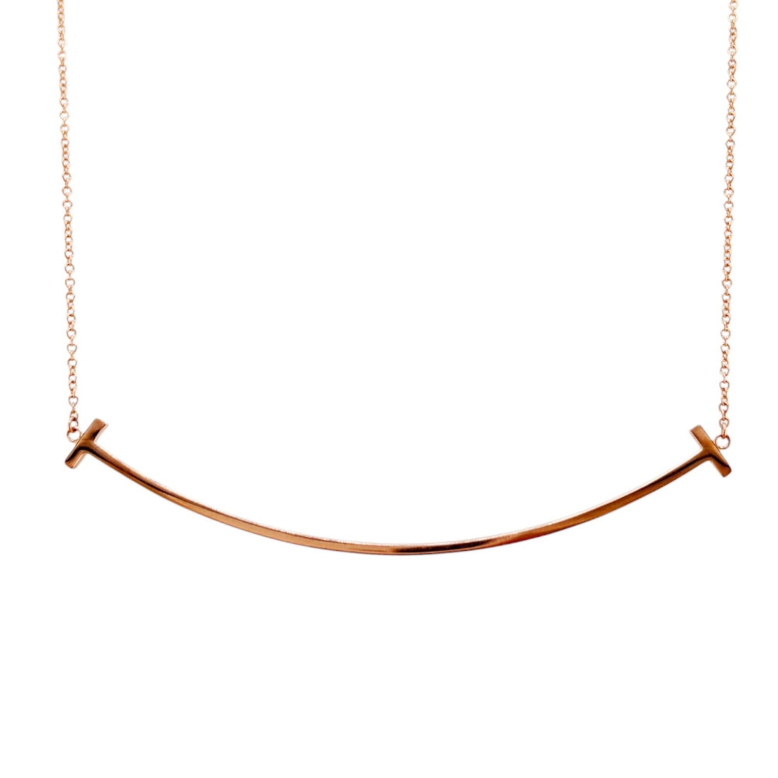 Tiffany & Co. T Smile Necklace 18K Pink Gold Women'S.: Tiffany & Co. T Smile Necklace 18K Pink Gold Women'S. Tiffany & Co.'s T Smile Necklace in 18K pink gold boasts a striking design, featuring a 4.5mm x 68mm pendant with a delicate width of 0.8mm. This