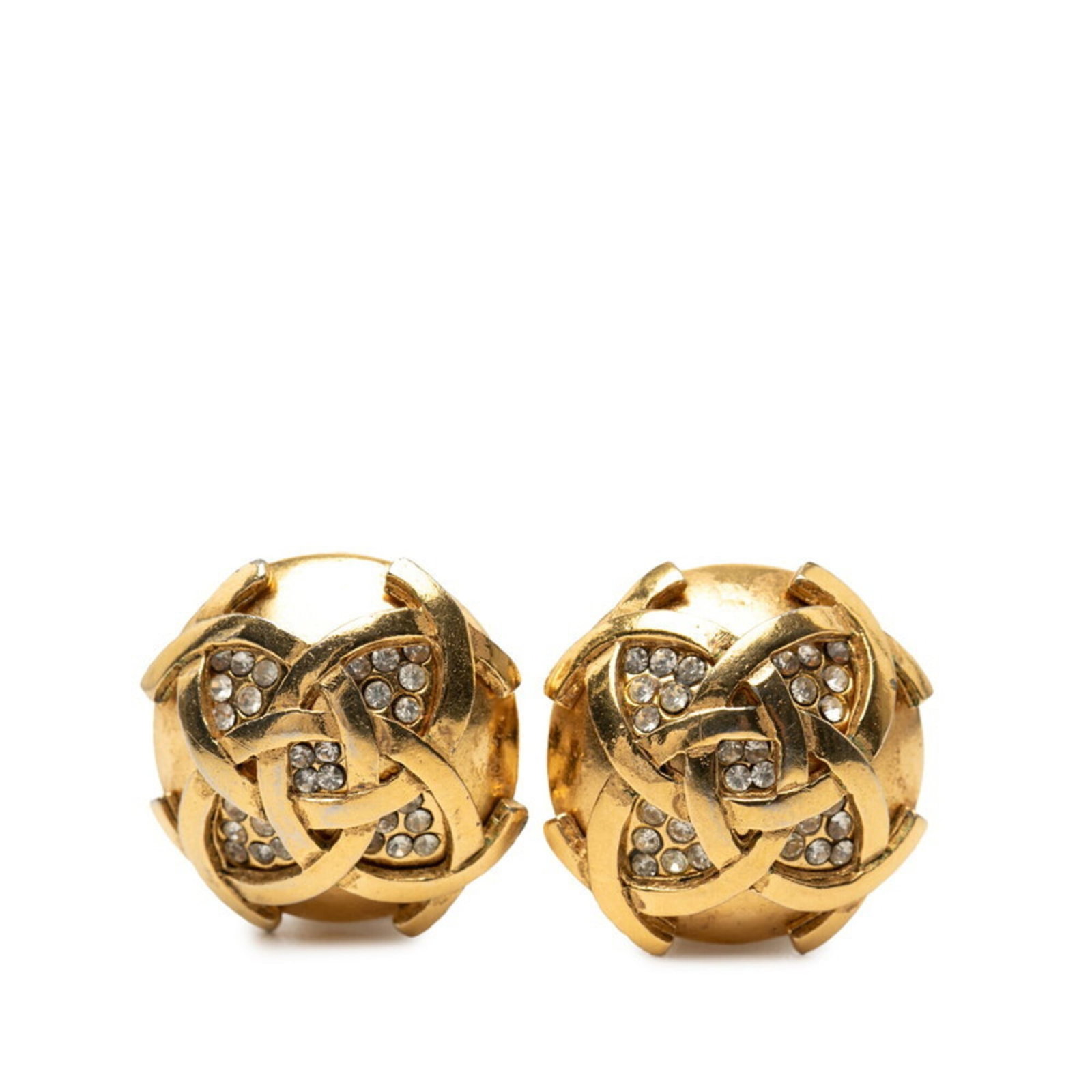 Chanel Clip Earrings Gold Plating: Chanel Clip Earrings Gold Plating Gold plating accents add a touch of luxury to these elegant clip earrings, featuring a rhinestone stone. The 23mm x 23mm design makes them a statement piece that can 