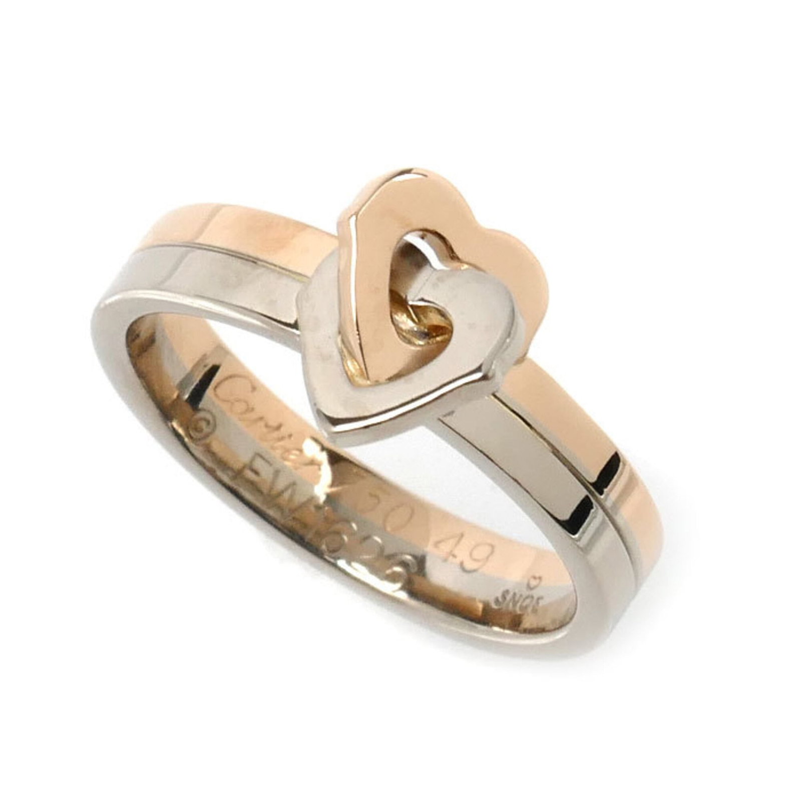 Pink Gold Cartier Ring Band 18k White: Pink Gold Cartier Ring Band 18k White Pink gold Cartier ring band with 18k white accents, crafted in France. This elegant band features 49 US size and fits a women's hand, made from 18k pink gold and 