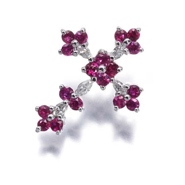 Kasahara Masumi Pendant Ruby 0.58Ct Diamond 0.15Ct Cross 18K Wg: Kasahara Masumi Pendant Ruby 0.58Ct Diamond 0.15Ct Cross 18K Wg The Kasahara Masumi Pendant Ruby features a stunning 0.58ct natural ruby, paired with a 0.15ct diamond and set in 18k white gold. This