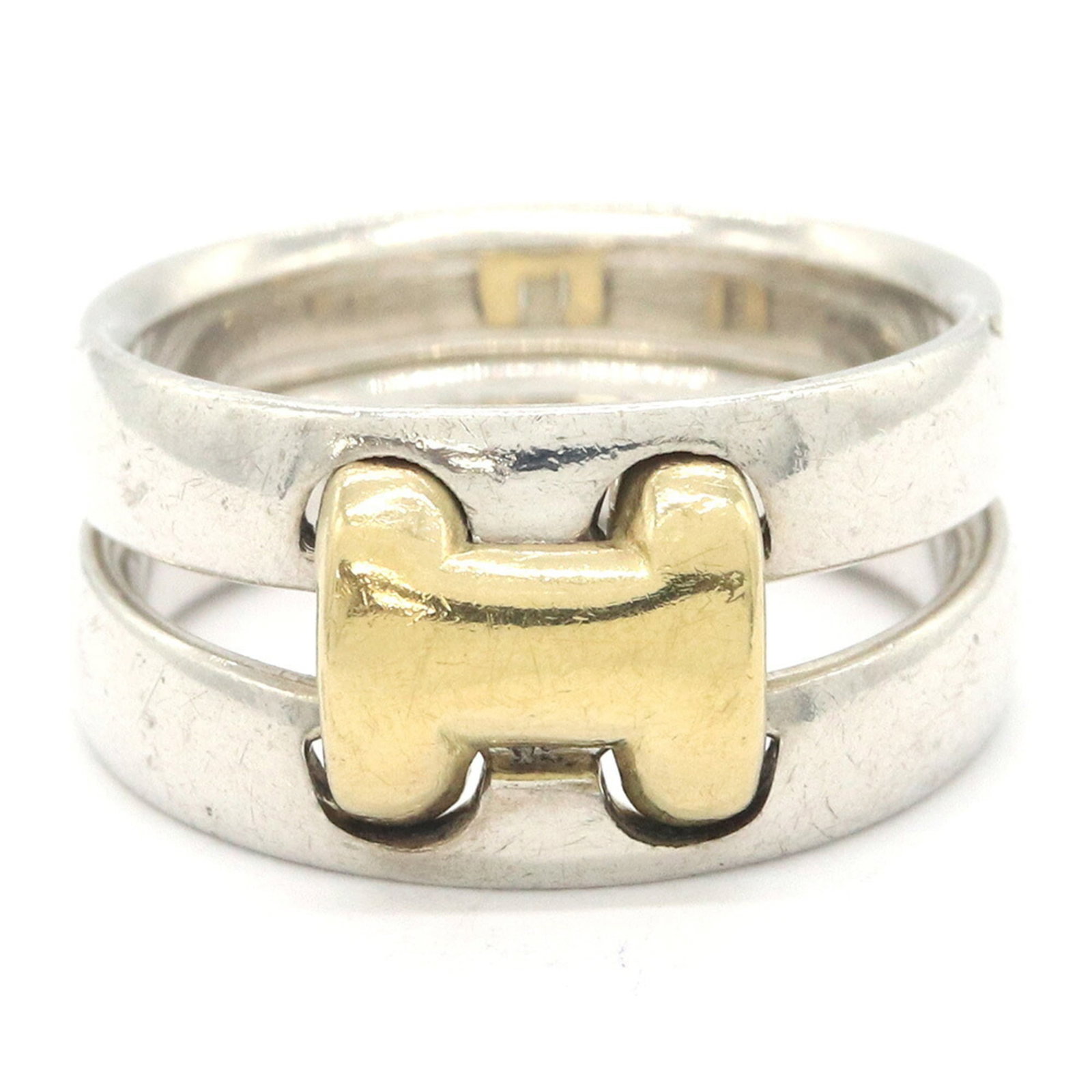 Sterling Silver Yellow Gold Women's Combination Hallmarked Olympe Size Hermes: Sterling Silver Yellow Gold Women's Combination Hallmarked Olympe Size Hermes Sterling silver and yellow gold combine in this elegant Olympe style necklace, hallmarked for quality. The sleek black des