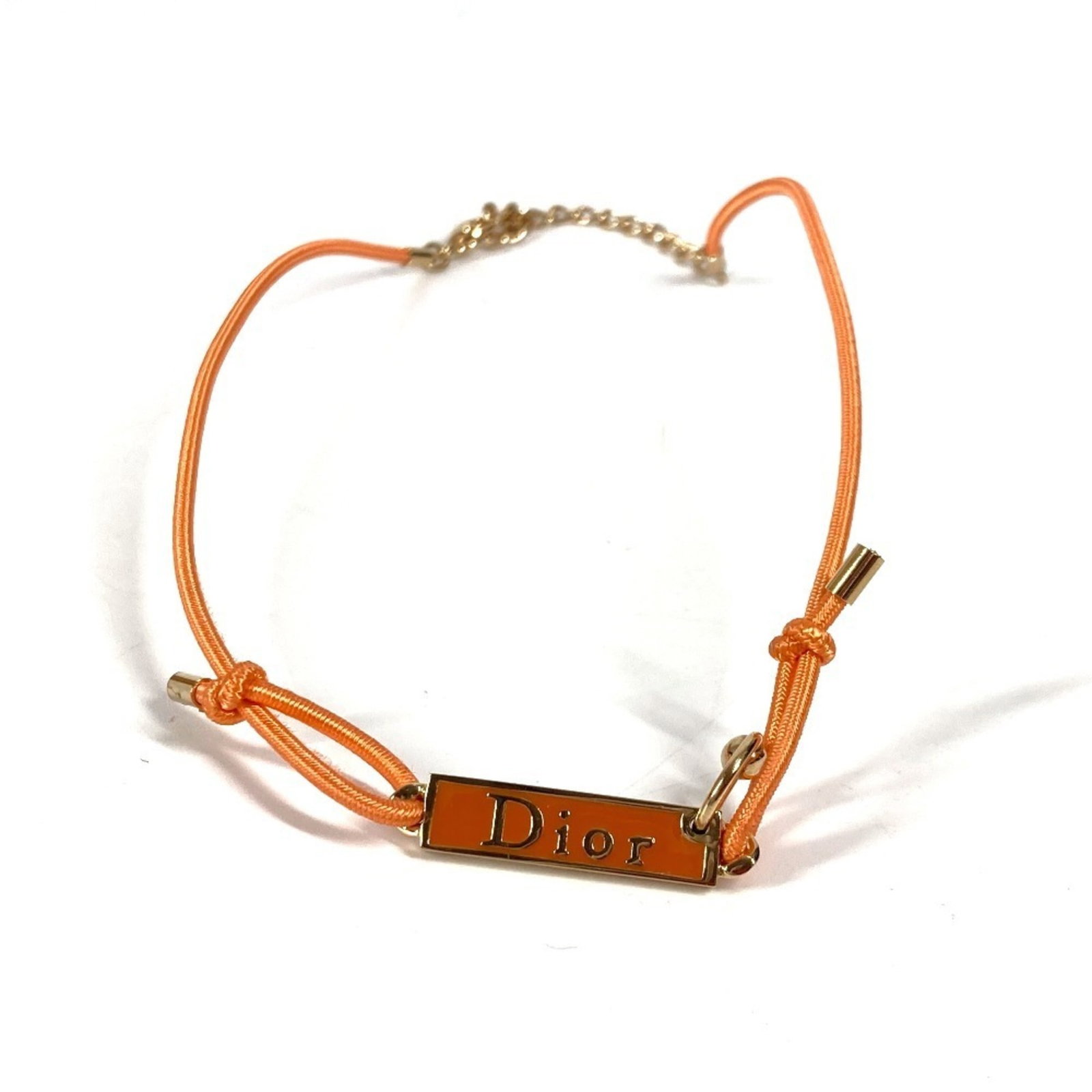 Christian Dior Logo Plate Choker Accessory Chain Necklace Metal Rubber Women'S Orange: Christian Dior Logo Plate Choker Accessory Chain Necklace Metal Rubber Women'S Orange Metal and rubber chain necklace with a Christian Dior logo plate, available in gold and orange. The choker feature