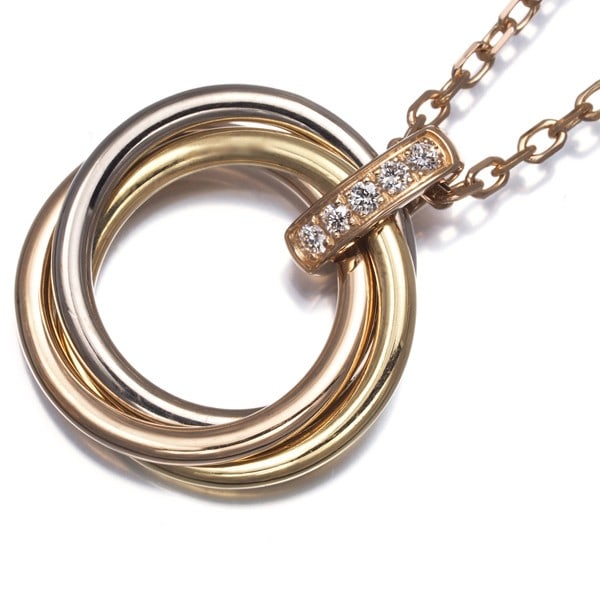 Cartier Necklace Diamond Trinity 3Color 18K 750 Yellow White Rose Gold: Cartier Necklace Diamond Trinity 3Color 18K 750 Yellow White Rose Gold Cartier's iconic Trinity necklace showcases three-tone gold, expertly blending yellow, white, and rose gold. This stunning piece 