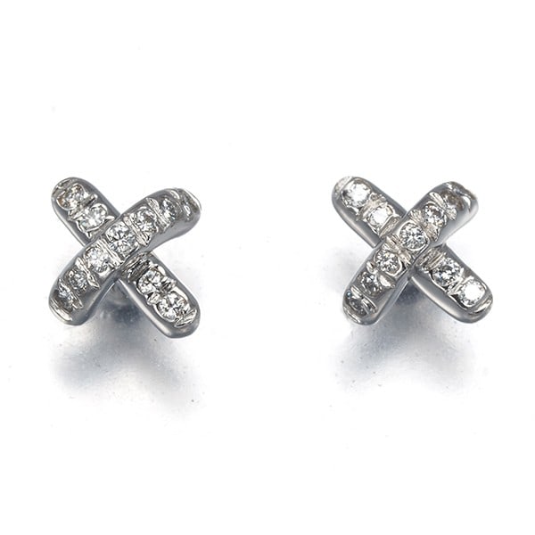 Tiffany Co Earrings Diamond Platinum Stitch Cross 950 (1 of 5)
